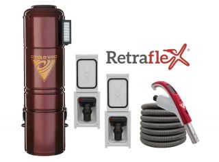 Combo Retraflex - Central vacuum 715 with 2 Retraflex retractable hose inlets including attachments and the installation kit